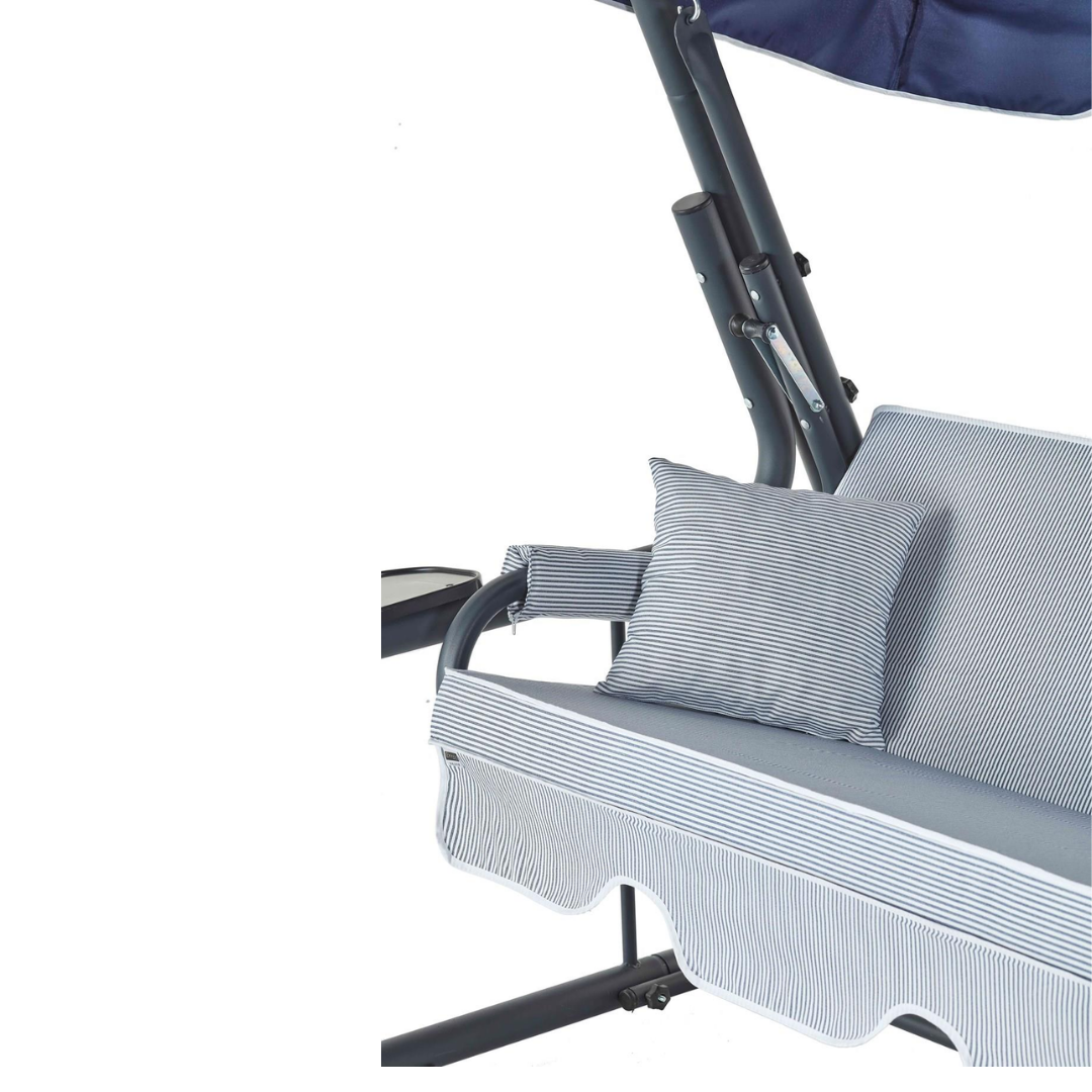 Erinöz Rubus 4 Kişilik Bahçe Balkon Teras Salıncağı - Minder: Lacivert Çizgili Tente: Lacivert