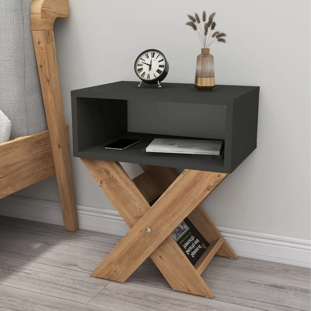 Enda Home X Ayaklı Dergilikli Komodin Kahve Sehpası Antrasit-Atlantik Çam