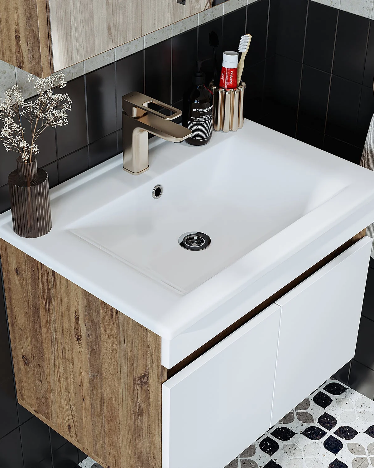 RoomArt Lavabolu Atlantik-Beyaz Mat Mdf 100 Cm Banyo Alt Dolabı