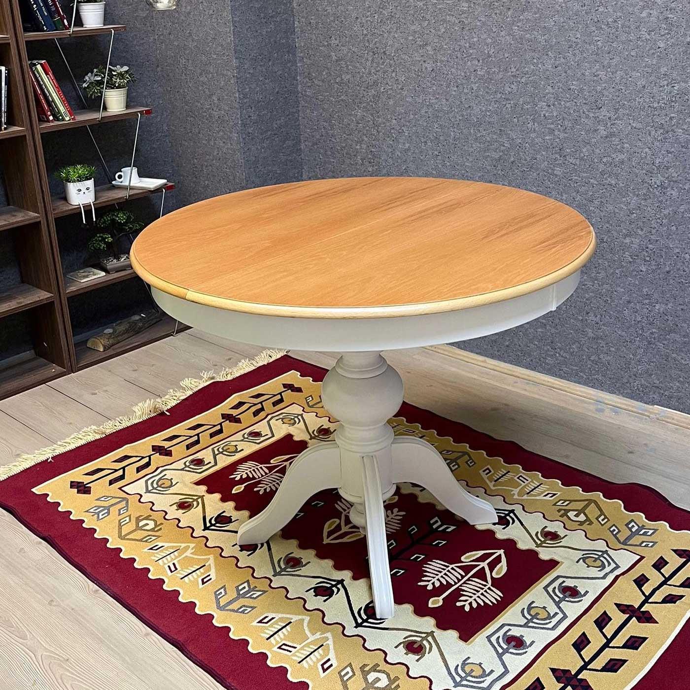 Reyo 90cm Açılır Yuvarlak Baba Ayaklı Yemek Masası Beyaz-Naturel