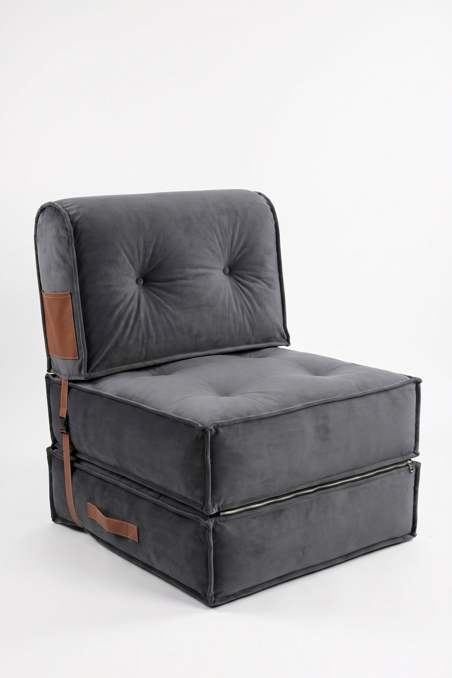 Pufymax Comfort Minder Koltuk Modüler Yer Koltuğu Sırt Destekli Oturma Minderi 75x75x85cm Yıkanabilir Fermuarlı Gri 