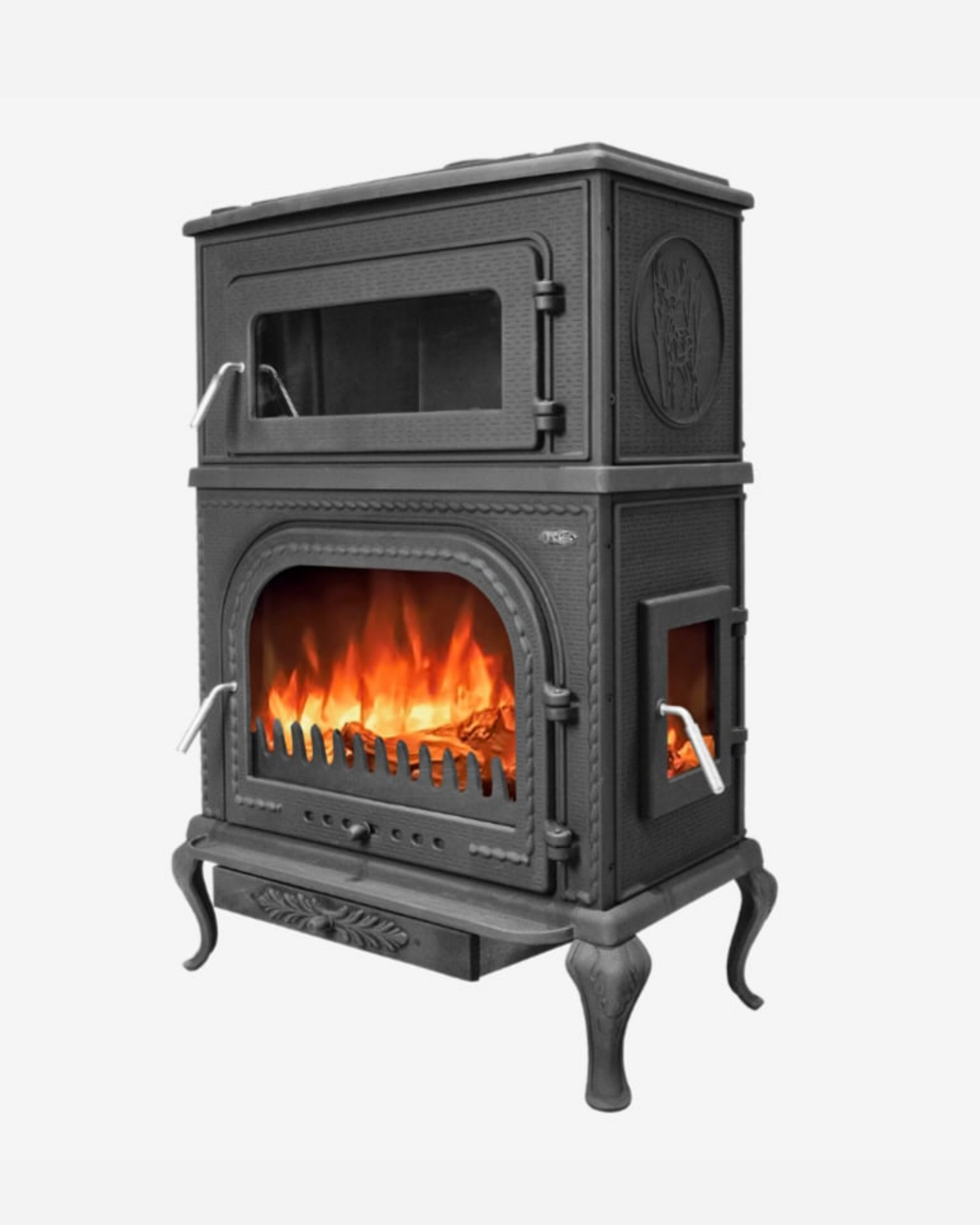 Reyo Stove Abant Üç Camlı Yan Kapak Fırınlı Döküm Şömine Soba