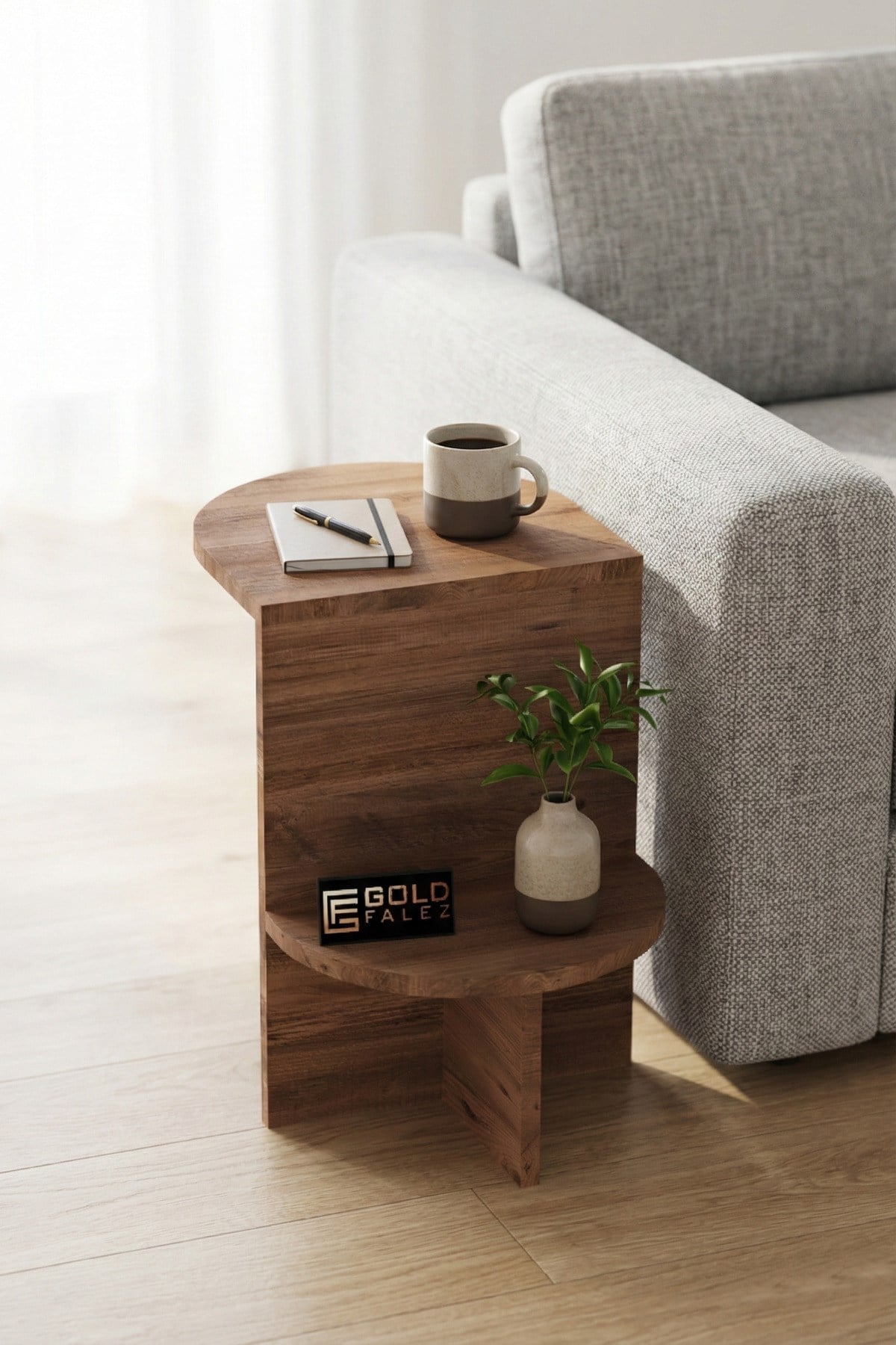 Reyo Falez Yan Sehpa Çok Amaçlı Modern Tasarım Raflı Salon Koltuk Kenarı Sehpası Setro - 6023 Atlantik Çam