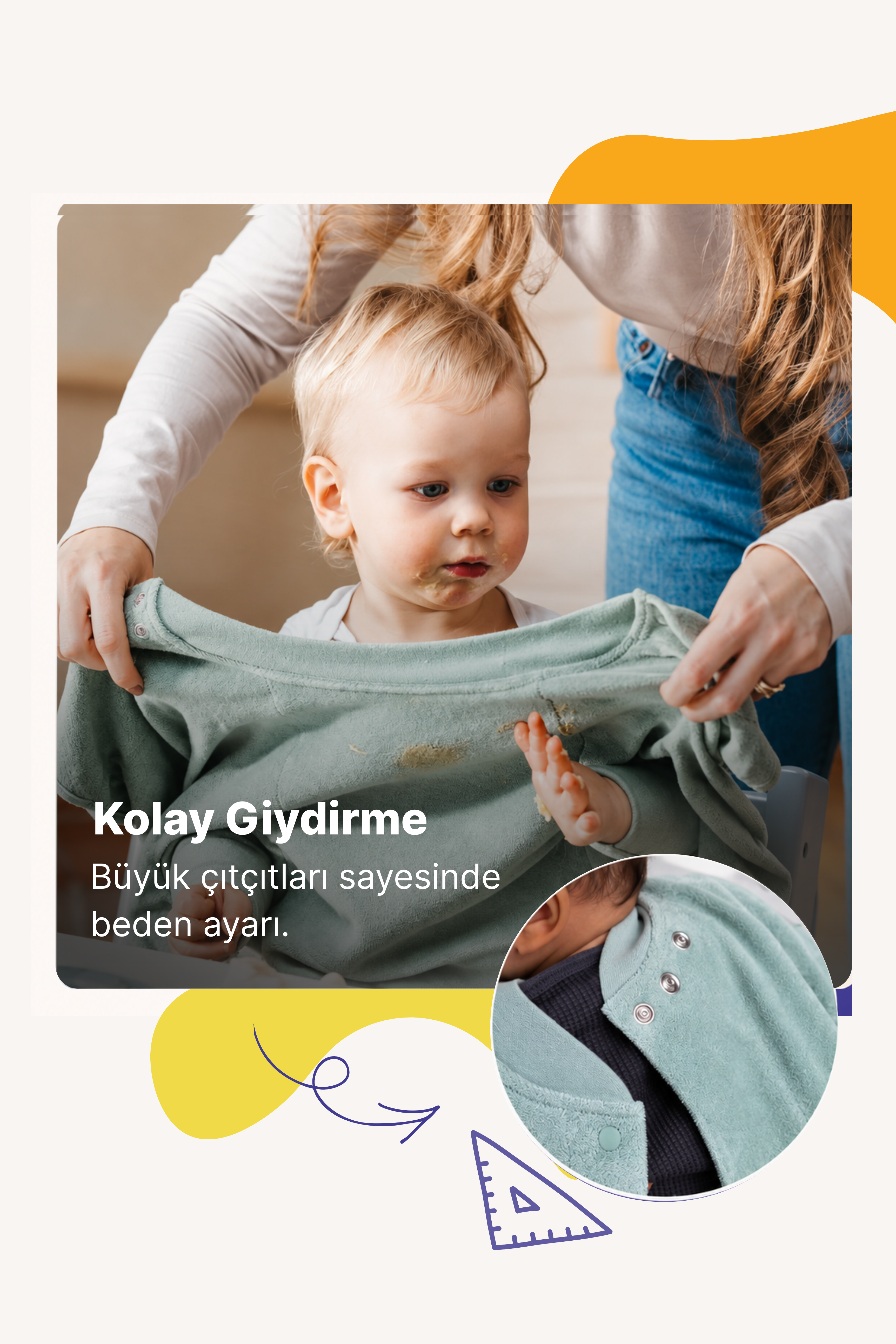 Reyo 6 Ay-6 Yaş Silinebilir, Uzun Kollu Bebek Mama Önlüğü, Çocuk Aktivite Önlüğü, Pamuklu, Sıvı Geçirmez İç Katmanlı Havlu Bebek Beslenme Önlüğü - Limon Sorbe
