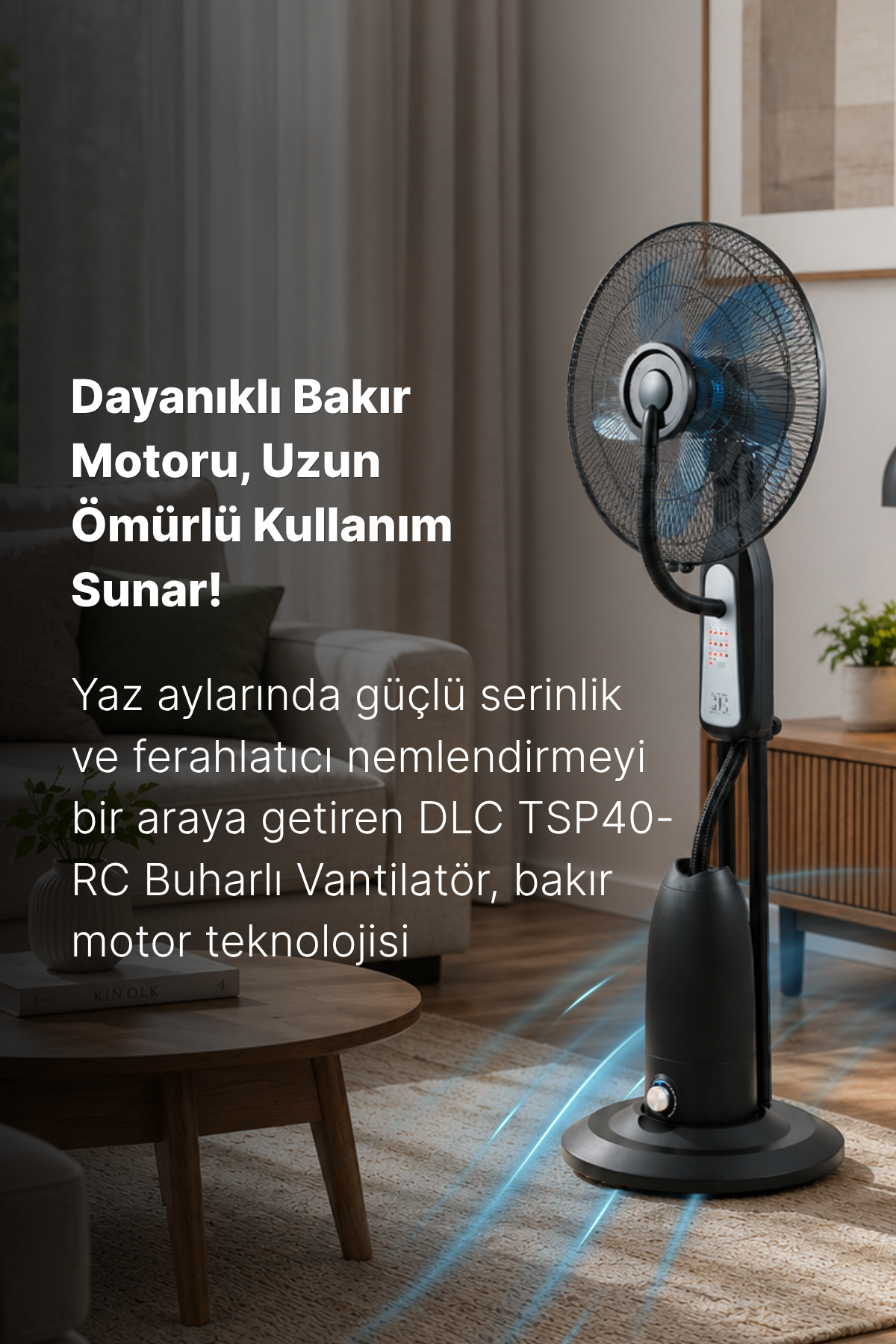 Dlc TSP40-RC Bakır Motor Uzaktan Kumandalı Buharlı Vantilatör Ayaklı Vantilatör 
