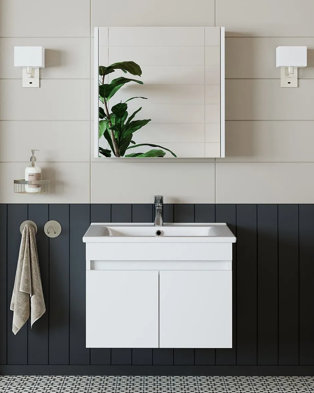 Roomart Al3 Ayaksız 2 Kapaklı Lavabolu Mdf 65 Cm Banyo Dolabı Aynalı Üst Dolabı Mat Beyaz
