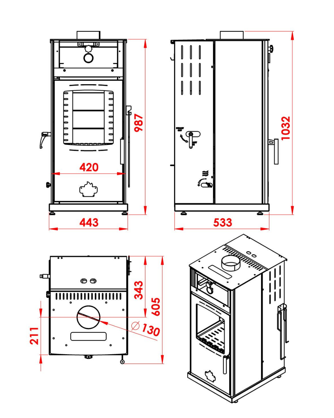 Baba's Silver 8 KW Kuzine Manuel Pelet Odun Sobası