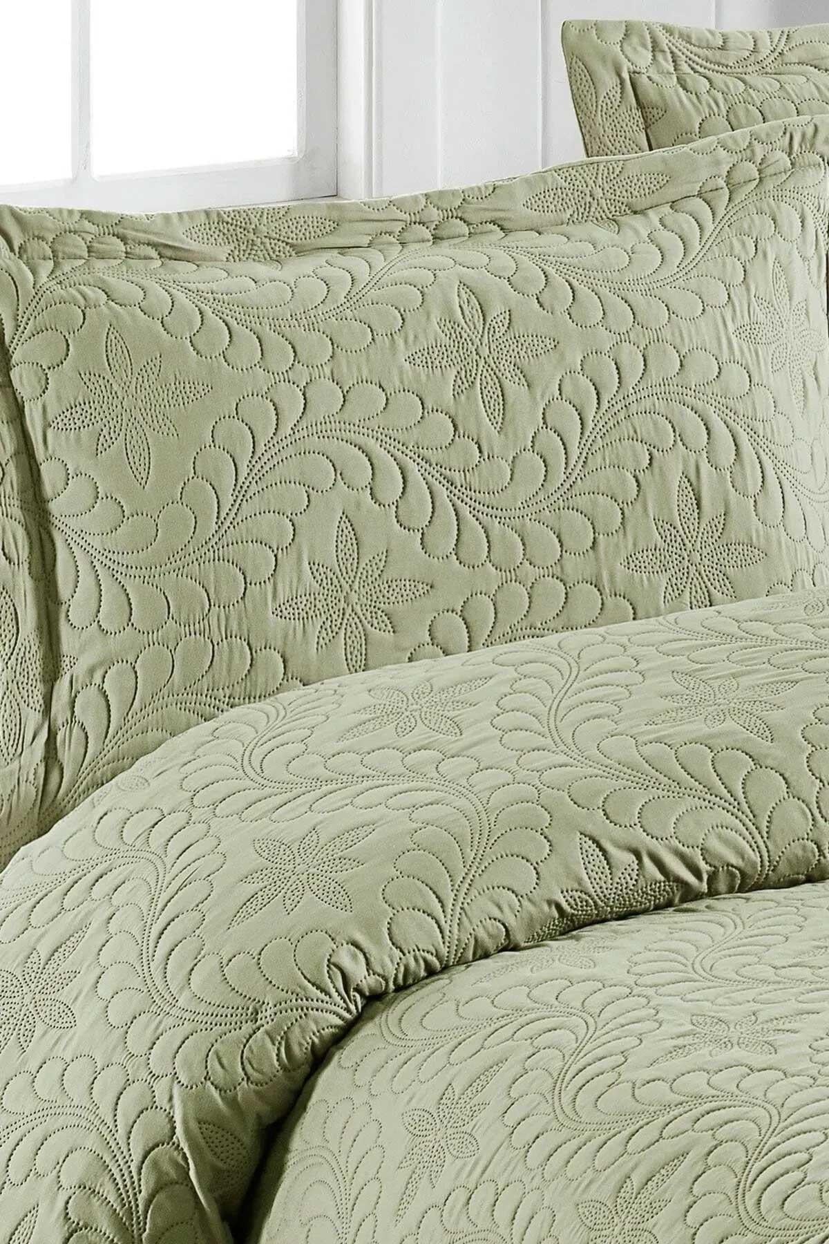Örtüm Ivy Haki Çift Kişilik Microfiber Kapitone Yatak Örtüsü