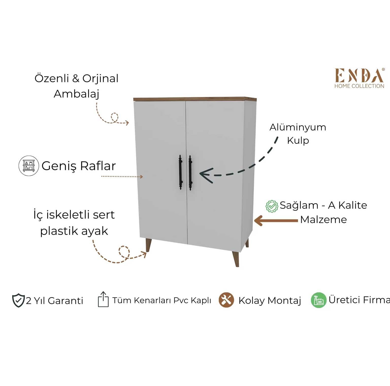 Enda Home 3 Raflı 2 Kapaklı Çok Amaçlı Dolap Antrasit - Beyaz