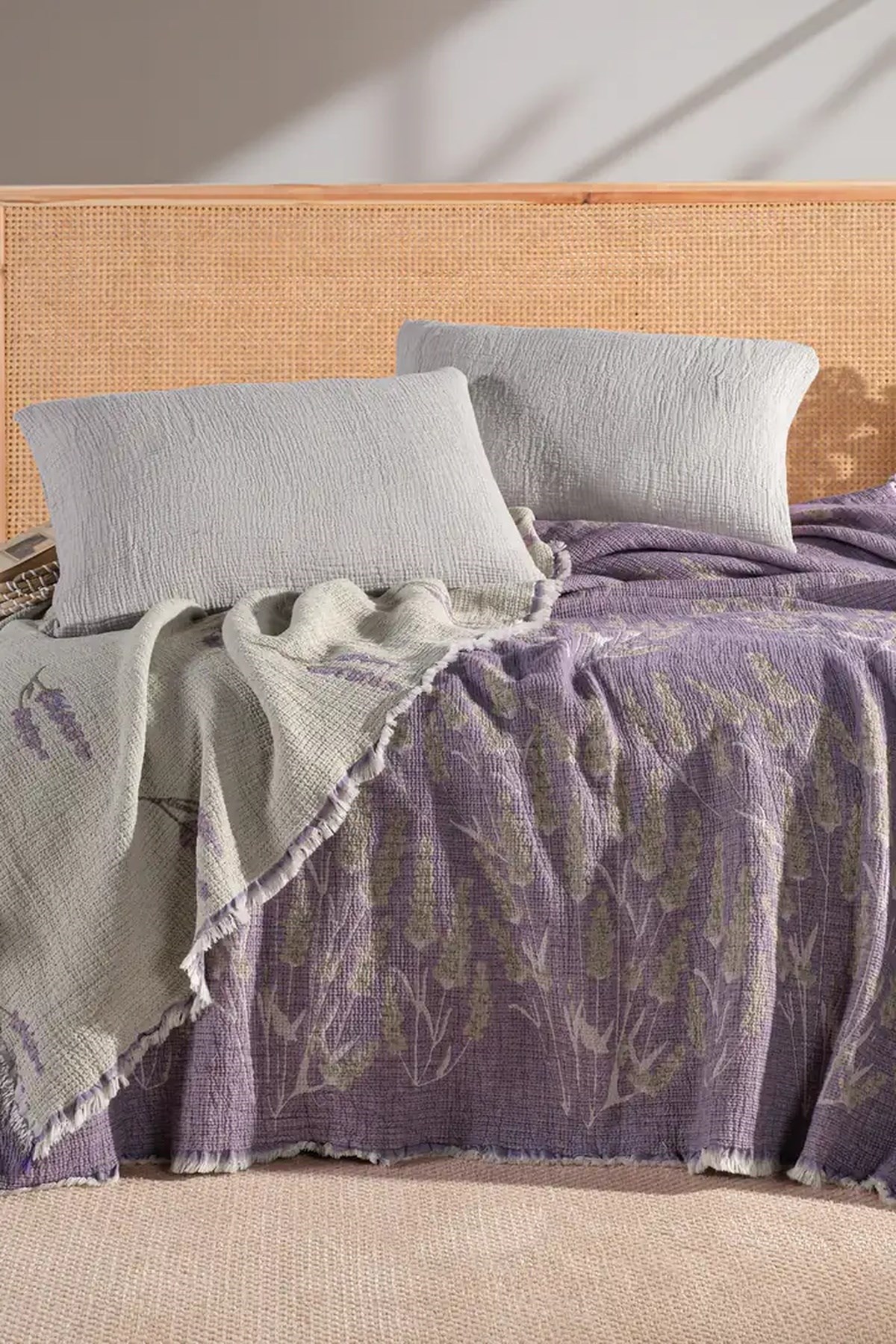 Mylasa Home Müslin Kosha Serisi Lavanta Desenli Yorgan 240x260cm Lila