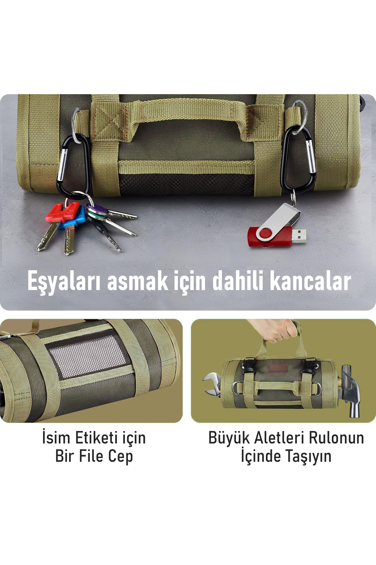 HAEGS Alet Çantası, Ağır Hizmet Tipi Kanvas Rulo Takım Çantası, Katlanabilir Alet Organizer El Çantası, Tamirci Usta Marangoz Elektrikçi Teknisyen Hobici Takım Çantası, Alet Takım Anahtar Düzenleyici Çanta Gri
