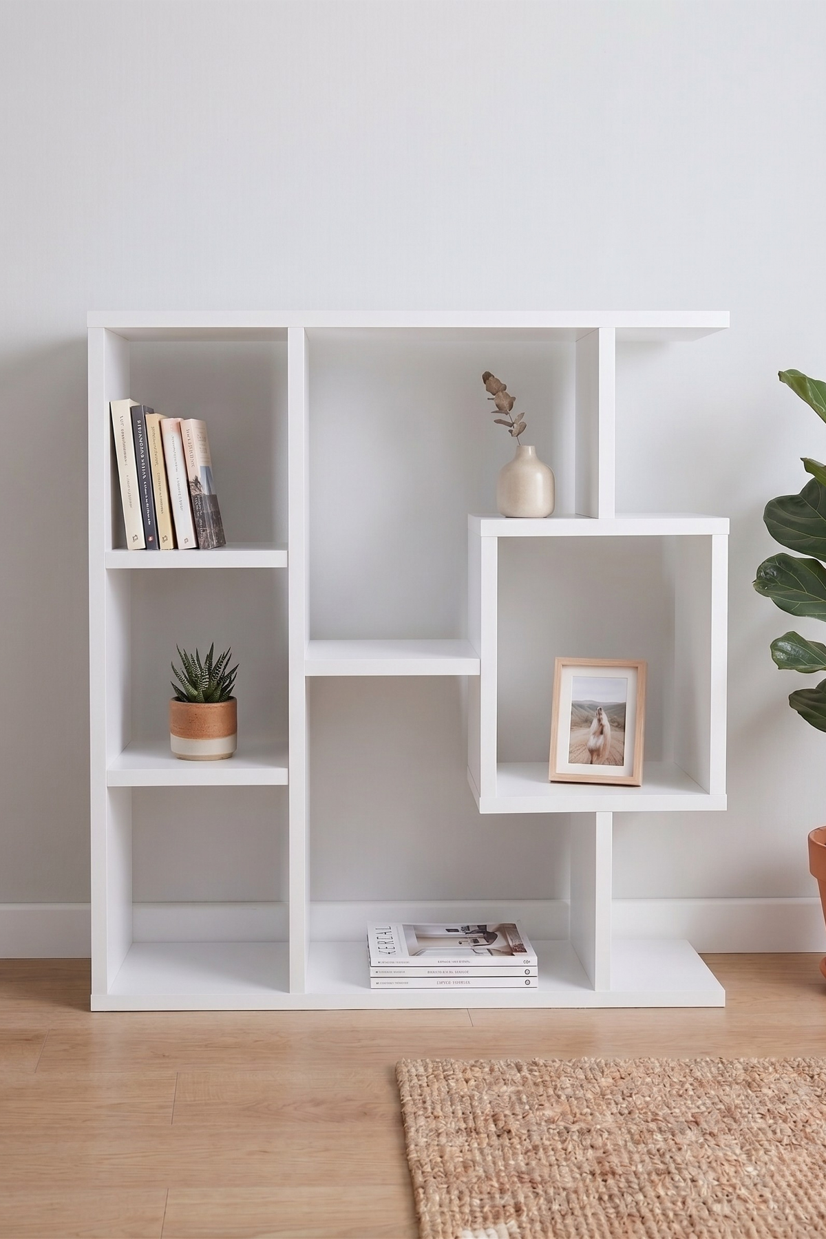 Enda Home Yegane Duvar Rafı, Duvar Kitaplığı, Dekoratif Kitaplık, Modern Kitaplık, Zeminde veya Duvarda Kullanıma Uygun Beyaz