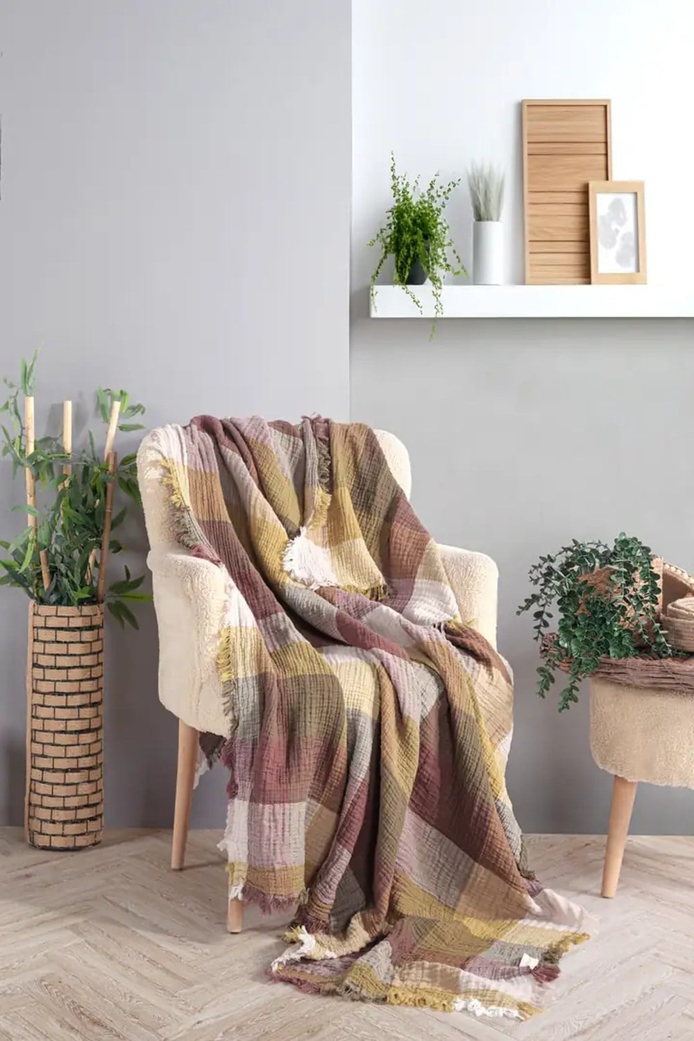Mylasa Home %100 Pamuk Ekose Desenli Çok Amaçlı Koltuk Şalı 130 x 170 (Kırlentsiz)