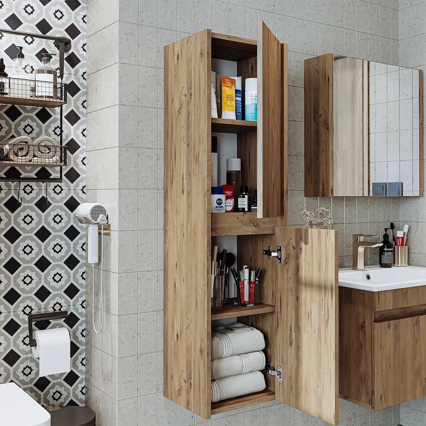 Roomart Atlantik Mat Mdf 130 x 35 cm Banyo Boy Dolabı