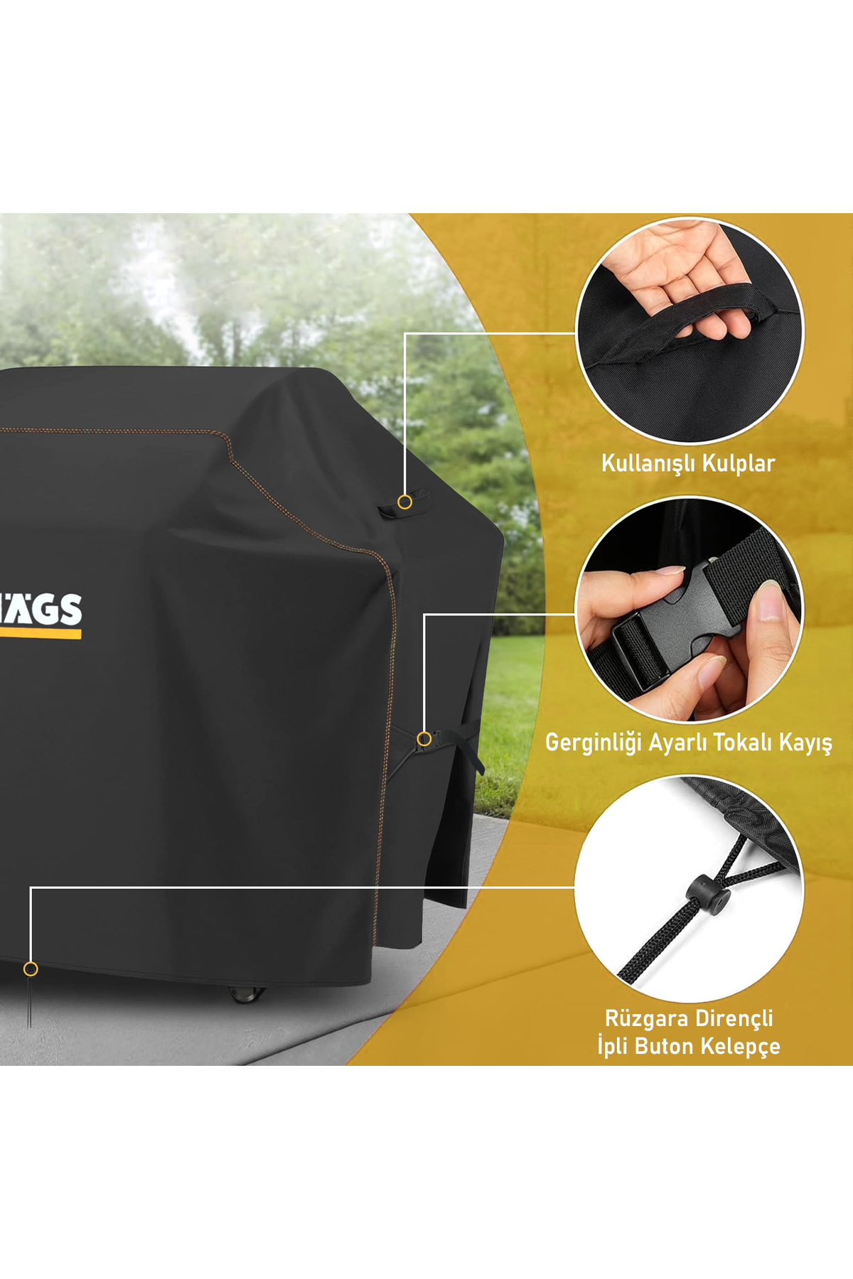 Haegs BBQ Mangal Örtüsü, Gazlı, Kömürlü Grill Koruma Brandası, Su geçirmez, Outdoor Dış Mekan Barbekü Mangal Kılıfı - 120-60-120 cm