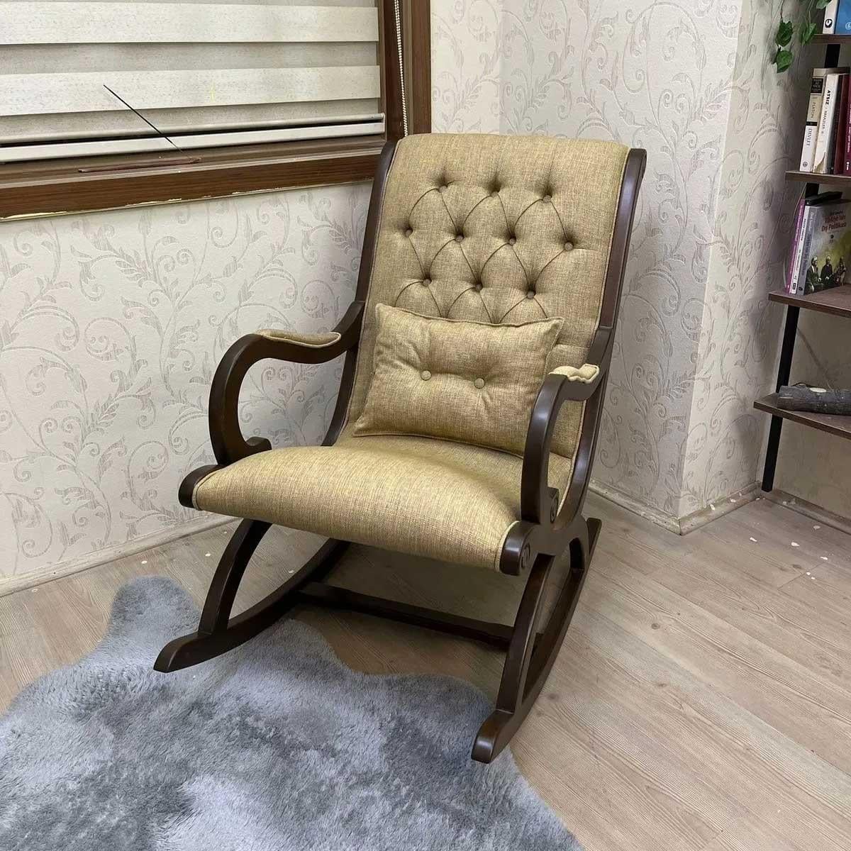 Asedia Rustik Puflu Ceviz Sarı Sallanan Sandalye