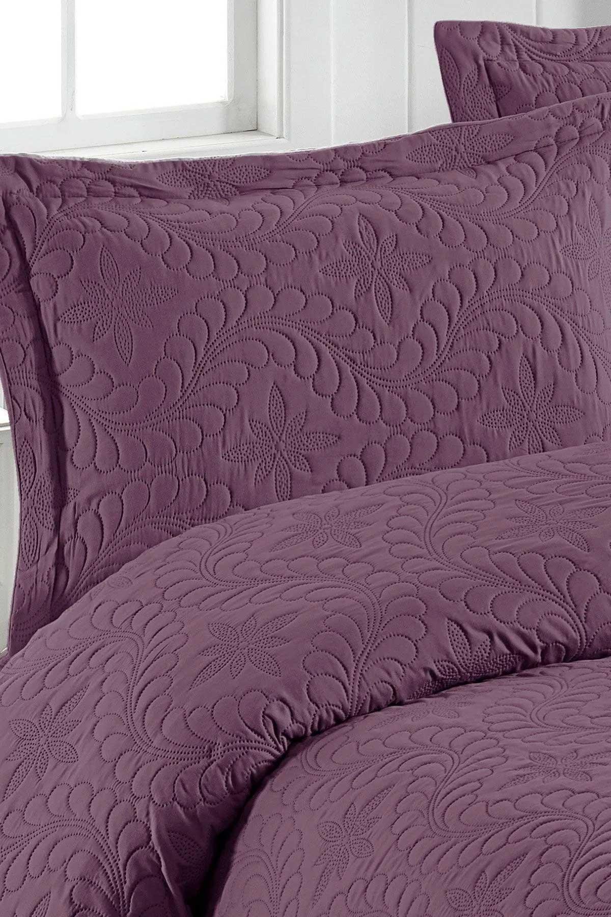 Örtüm Ivy Mürdüm Çift Kişilik Microfiber Kapitone Yatak Örtüsü