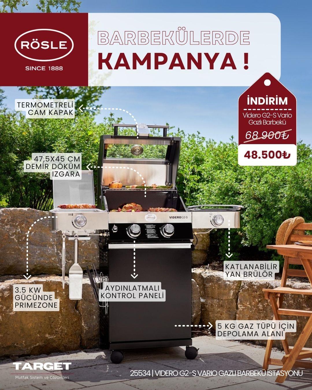 Rösle Videro G2-S Vario Gazlı Barbekü İstasyonu - Siyah