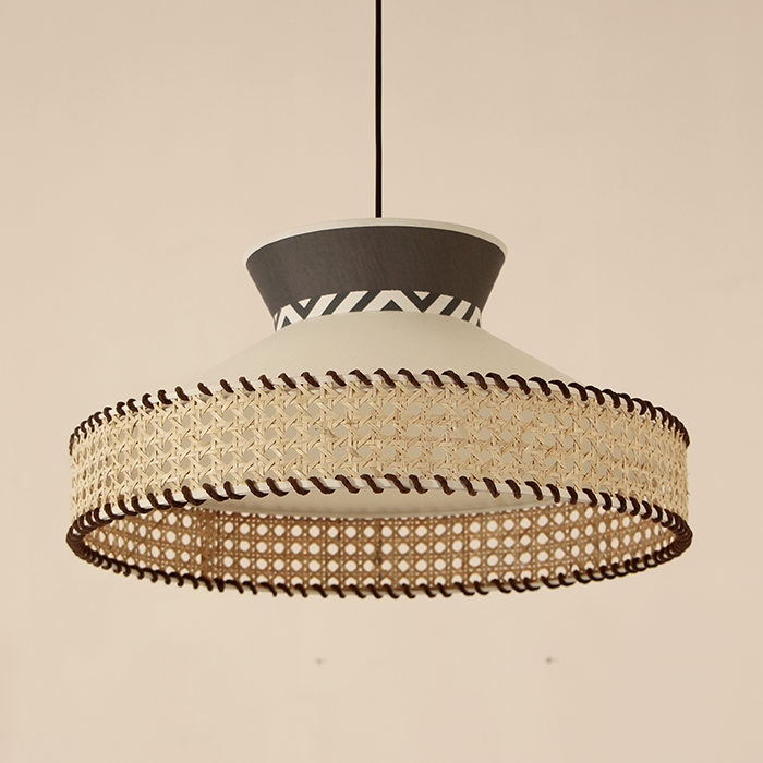Mylamp Ece Siyah Krem ve Siyah Örgülü Doğal Hazeran Avize 50x30 cm