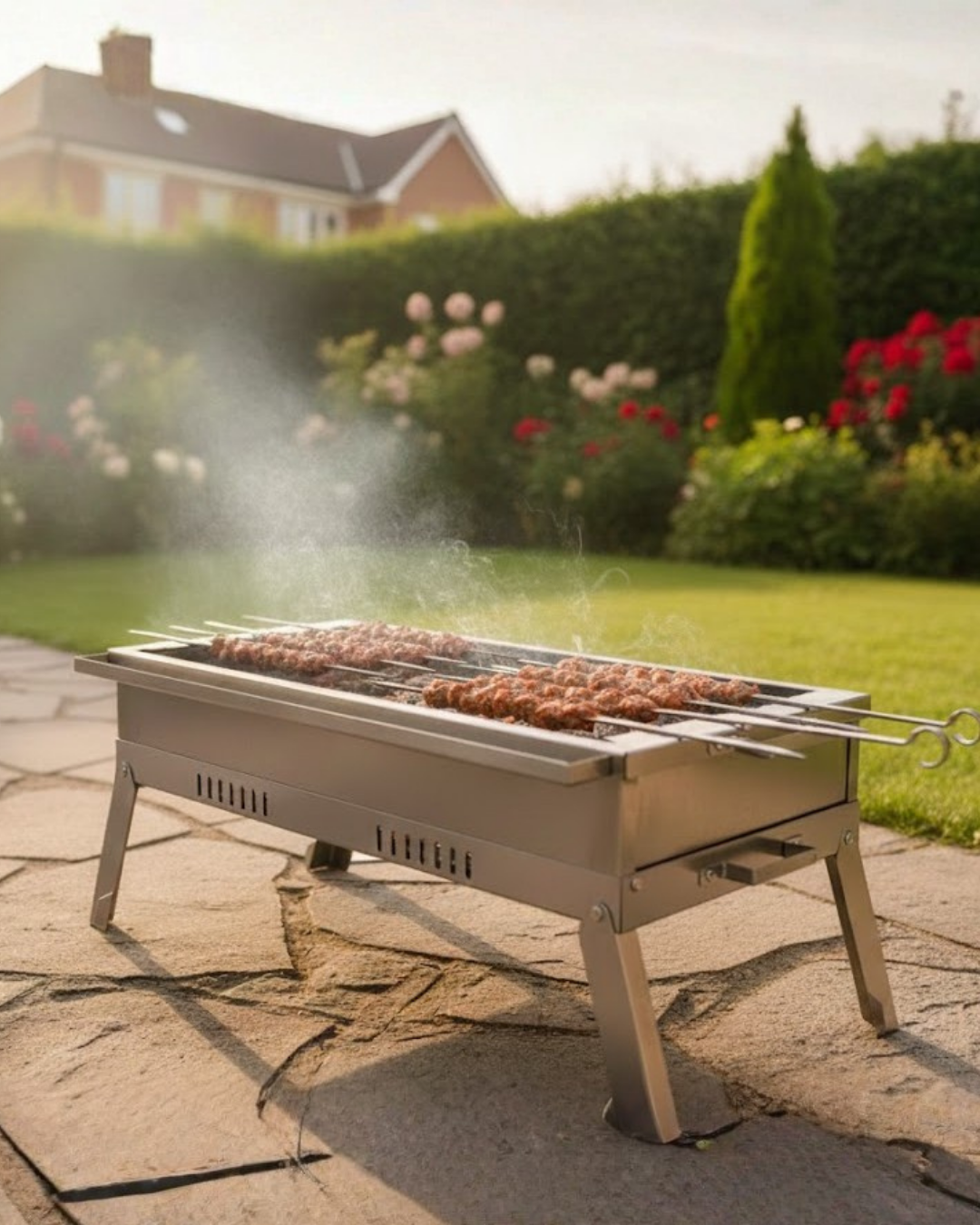 Zs Hermanos HKM03 50x25cm Çantalı Paslanmaz Krom Katlanır Mangal Oluklu Izgara