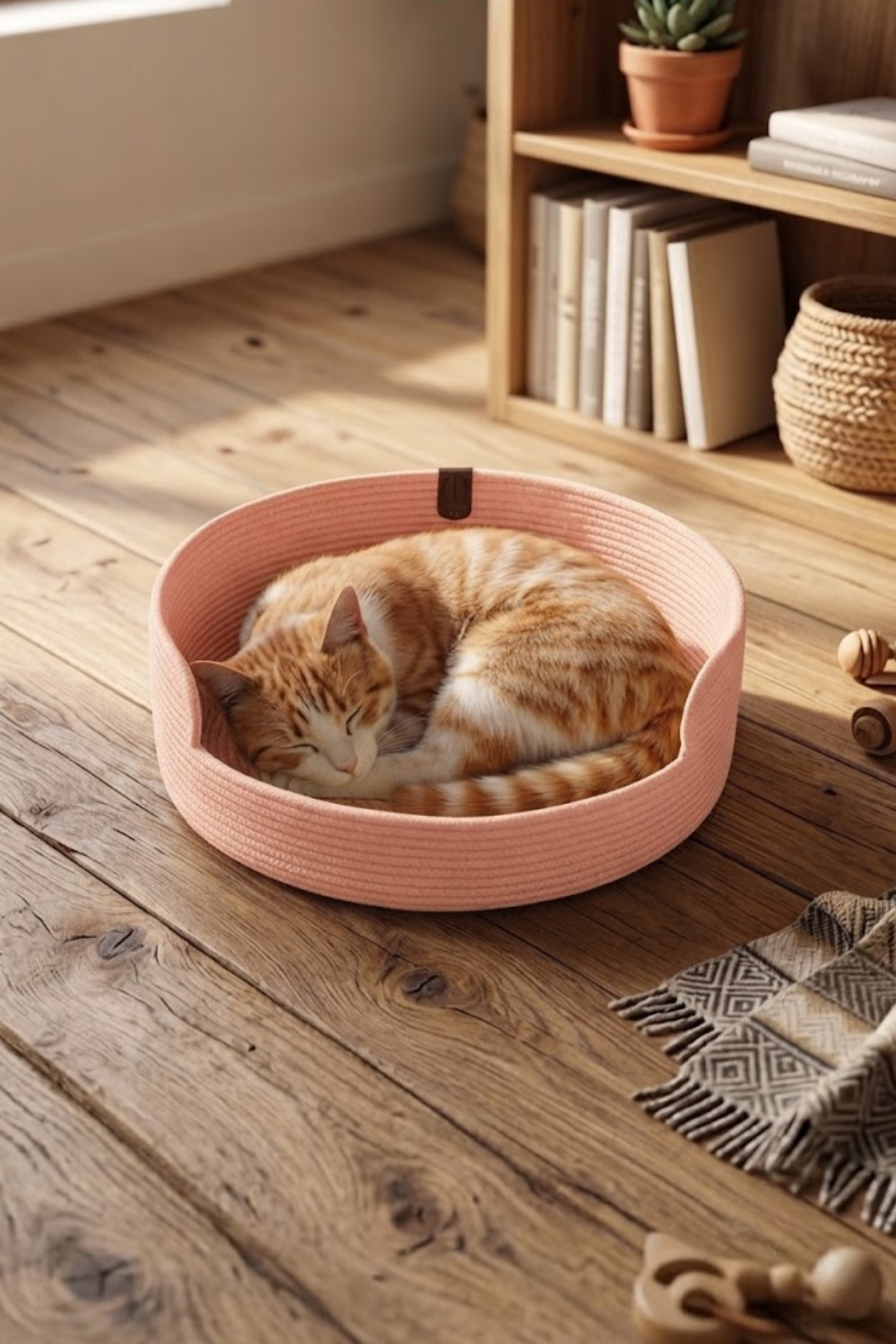 Reyo Pet El Yapımı Kedi ve Köpek Yatağı, %100 Pamuk İpli Evcil Hayvan Yatağı Pembe