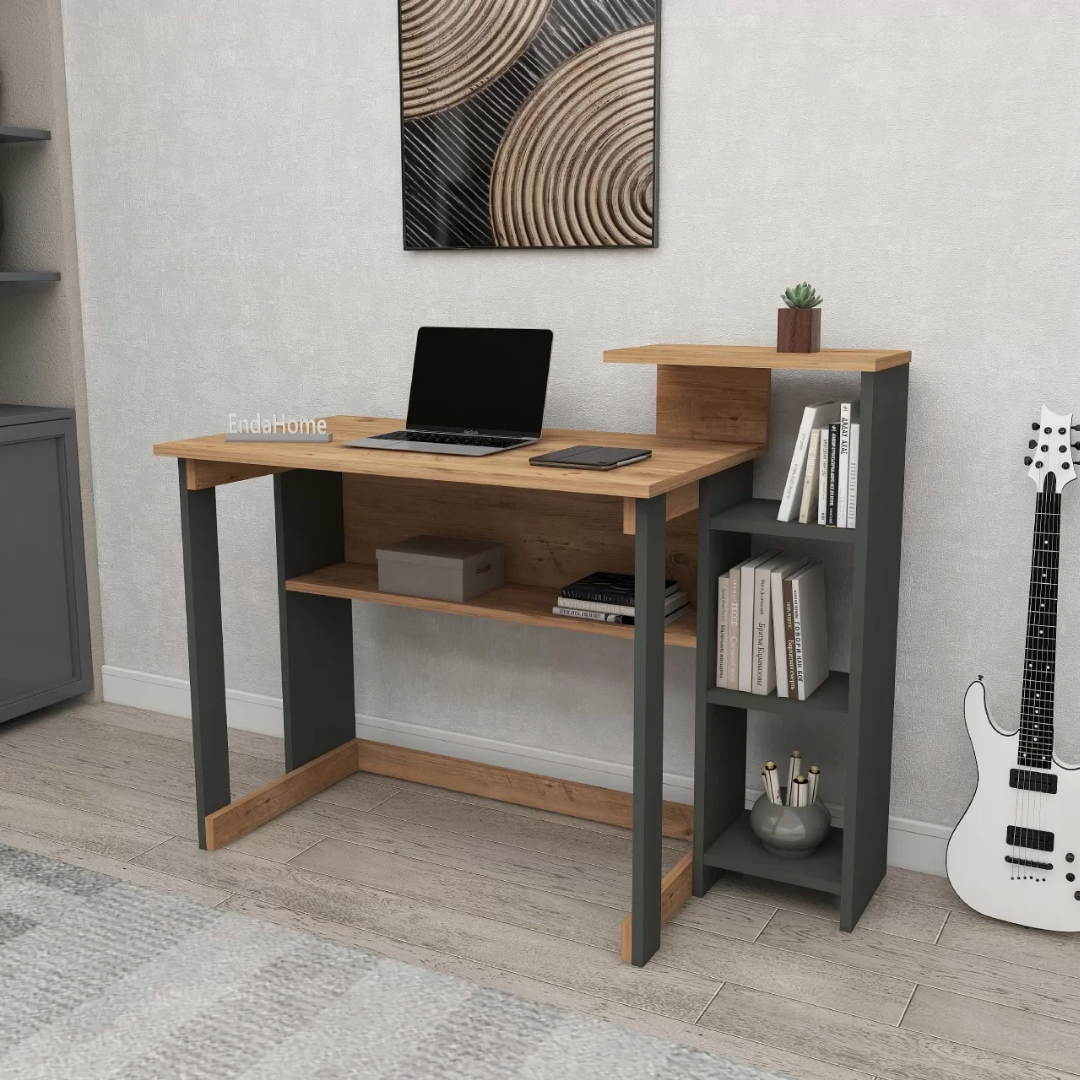 Enda Home SAYE 5 Raflı Kitaplıklı Çalışma Masası Atlantik Çam - Antrasit