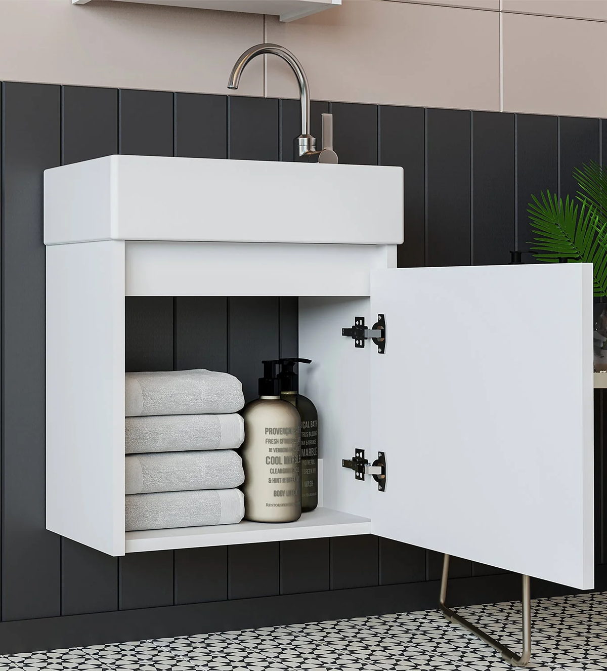 RoomArt Ayaksız Tek Kapaklı Lavabolu Beyaz 50 Cm Banyo Dolabı Mat Beyaz