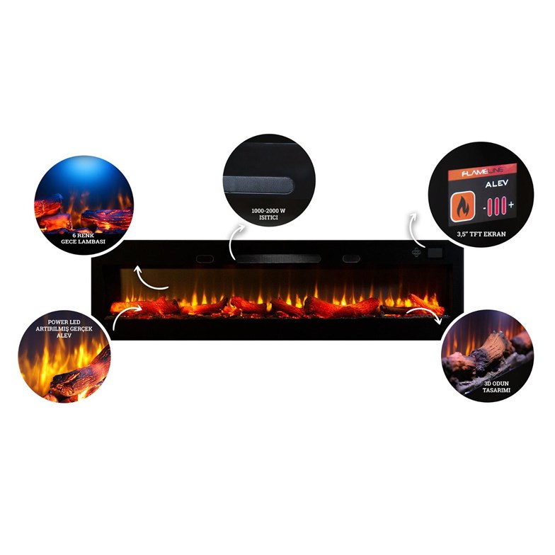 Flameline Elektrikli Şömine ZDT-160 Modeli (160 cm)