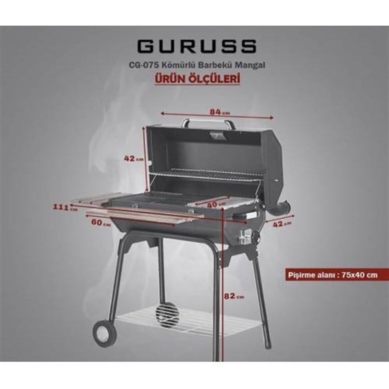 Guruss CG-075 Kömürlü Barbekü Mangal + Önlük + Kılıf