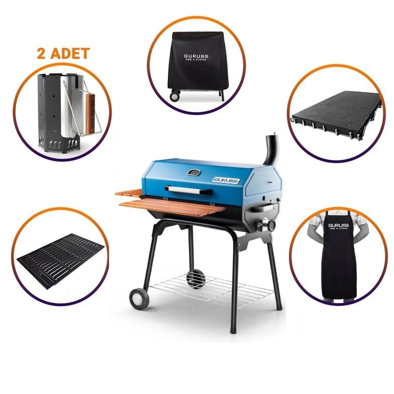 Guruss CG-075 Kömürlü Barbekü Mangal Tam Set Mavi
