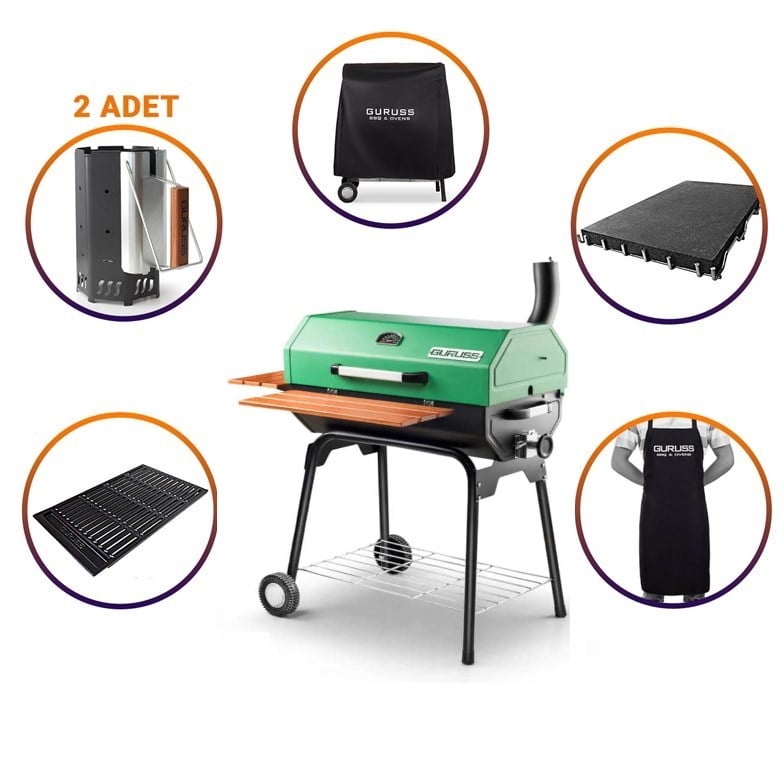 Guruss CG-075 Kömürlü Barbekü Mangal Tam Set Yeşil