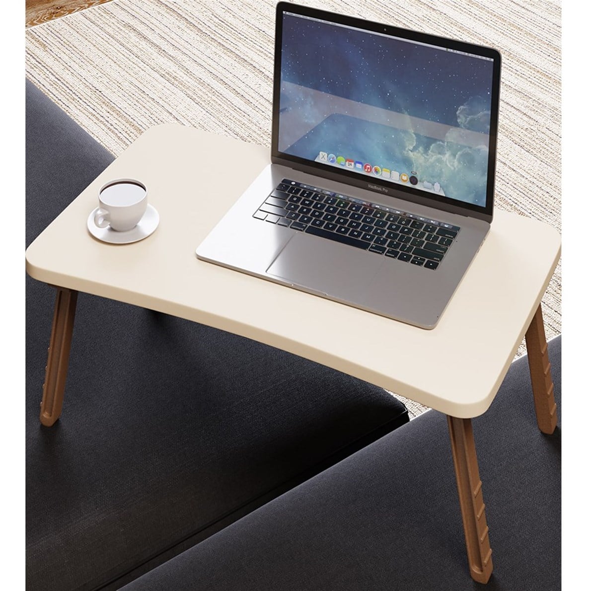 interGO Renkli Laptop Sehpası Katlanabilir Yatak Koltuk Üstü Kahvaltı Sehpası LAPTOP1 Krem