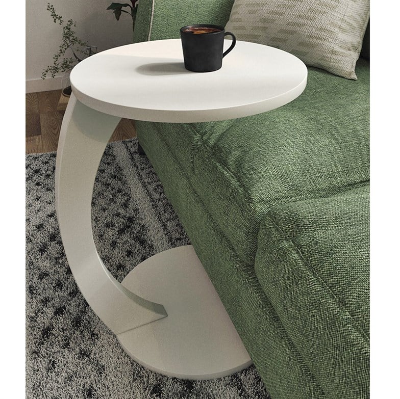 interGO Tekerlekli C Sehpa Koltuk Sehpası Yan Sehpa Zigon Sehpa Servis Sehpası Beyaz