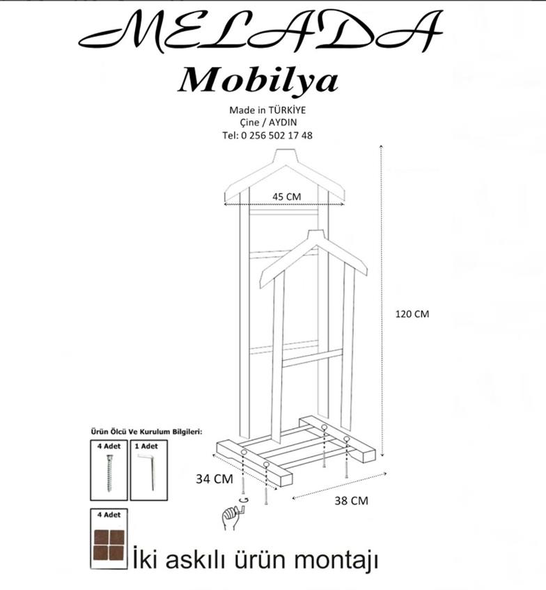 Melada Mobilya Gürgen 145 cm Çift Tepeli Dilsiz Uşak Ham Cilalı