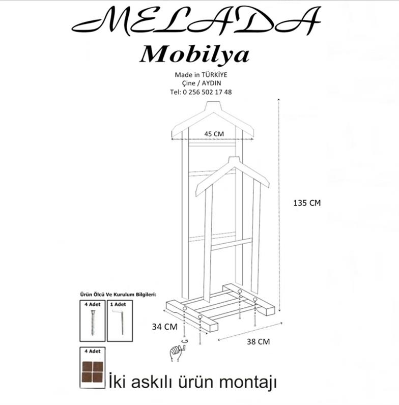 Melada Mobilya Gürgen Çift Tepeli Dilsiz Uşak Cilalı Ceviz Double 135 cm