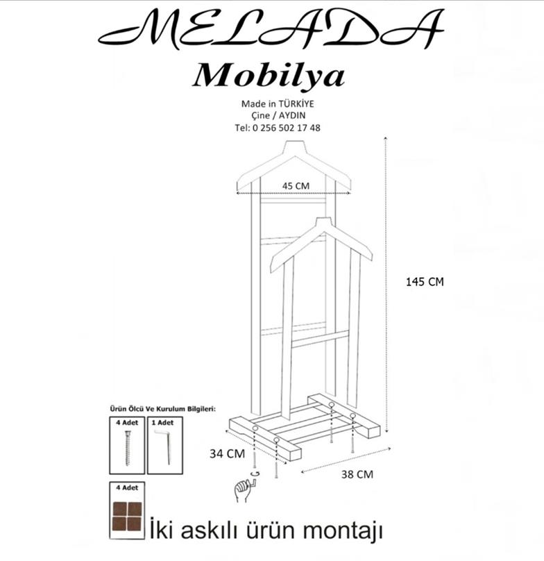 Melada Mobilya Gürgen Çift Tepeli Dilsiz Uşak Cilalı Ceviz Double 145 cm