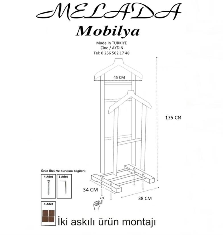 Melada Mobilya Gürgen Çift Tepeli Dilsiz Uşak Ham Cilalı 135 cm