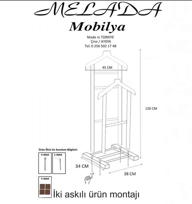 Melada Mobilya Gürgen Tekli Dilsiz Uşak Ceviz Cilalı 155 cm