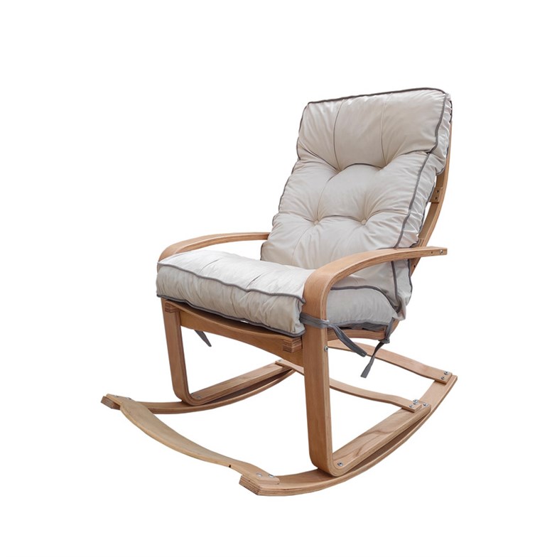 Mobildeco Şehzade Ahşap Sallanan Sandalye Ve Dinlenme Koltuğu Çift Renk (Gri/Krem) Doğal