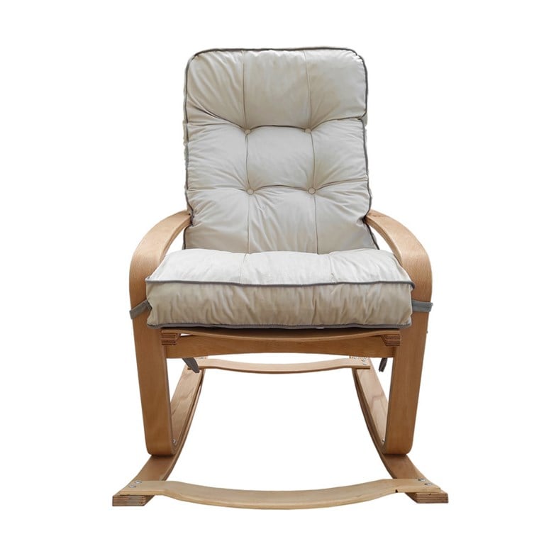 Mobildeco Şehzade Ahşap Sallanan Sandalye Ve Dinlenme Koltuğu Çift Renk (Gri/Krem) Doğal