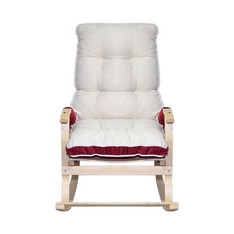 Mobildeco Sultan Lüx Ahşap Çift Minderli Çift Cepli Sallanan Sandalye Bordo Krem