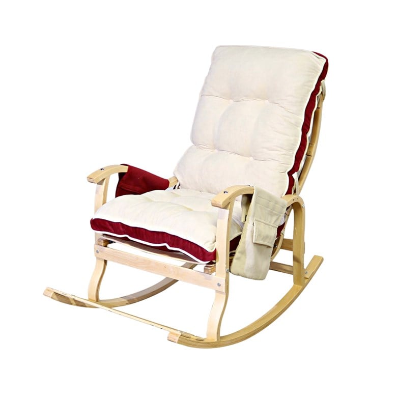 Mobildeco Sultan Lüx Ahşap Çift Minderli Çift Cepli Sallanan Sandalye Bordo Krem