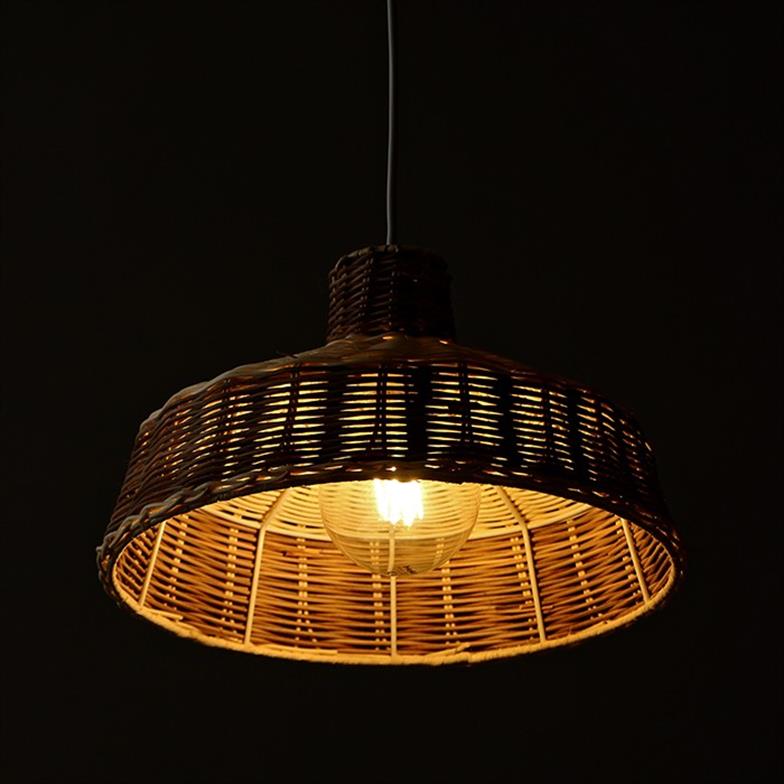 Mylamp Merve Krem & Açık Kahverengi 34x22 cm Rattan Sarkıt Lamba