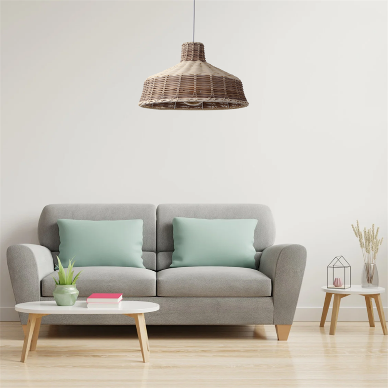 Mylamp Merve Krem & Açık Kahverengi 34x22 cm Rattan Sarkıt Lamba