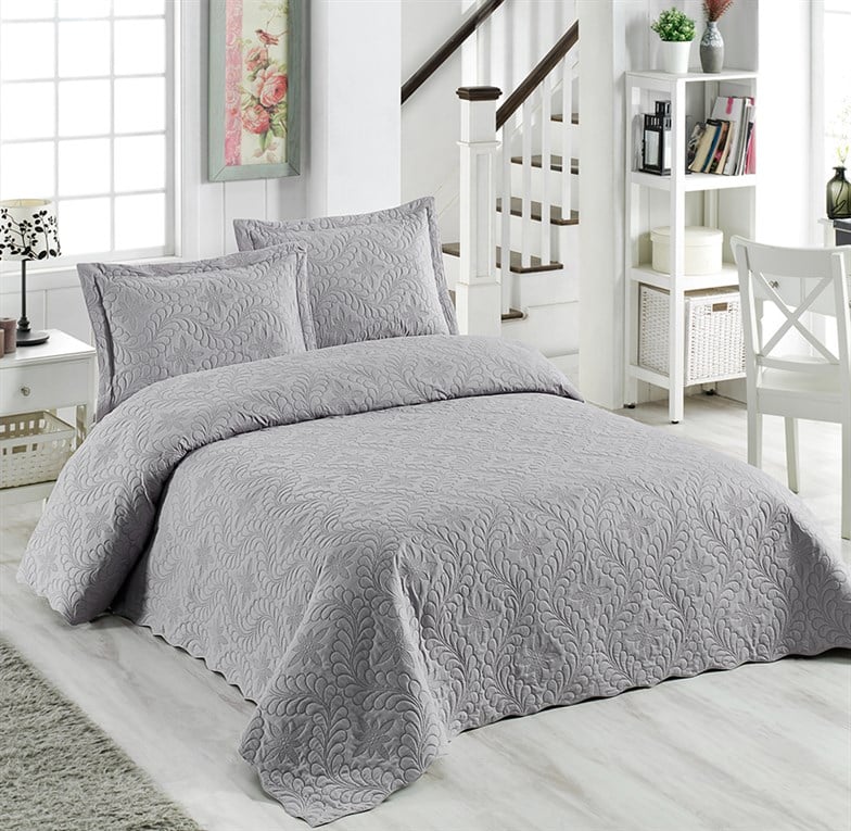 Örtüm Ivy Gri Çift Kişilik Microfiber Kapitone Yatak Örtüsü D-YÖÇK06