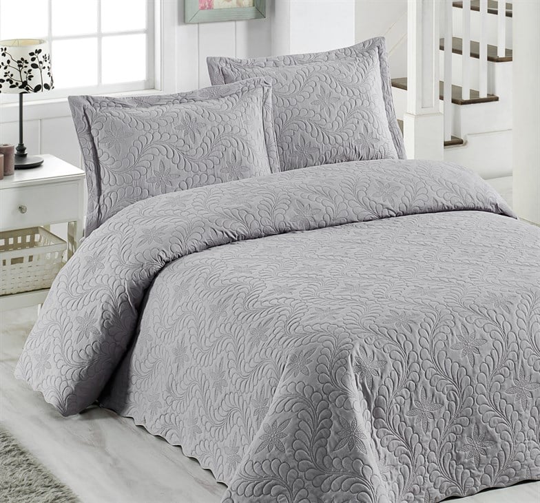 Örtüm Ivy Gri Çift Kişilik Microfiber Kapitone Yatak Örtüsü D-YÖÇK06