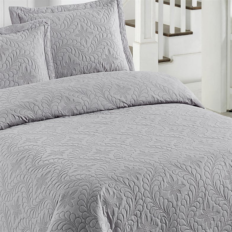 Örtüm Ivy Gri Çift Kişilik Microfiber Kapitone Yatak Örtüsü D-YÖÇK06