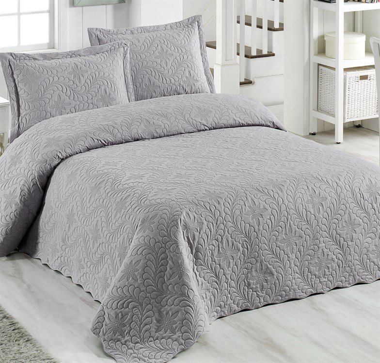 Örtüm Ivy Gri Çift Kişilik Microfiber Kapitone Yatak Örtüsü D-YÖÇK06