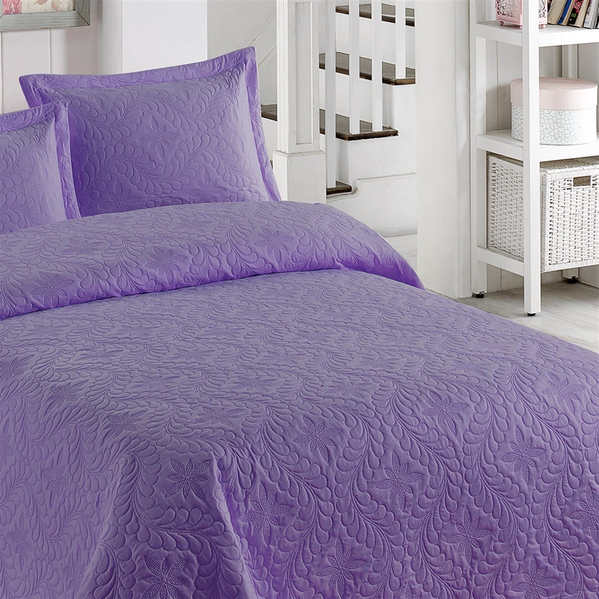 Örtüm Ivy Lila Çift Kişilik Microfiber Kapitone Yatak Örtüsü