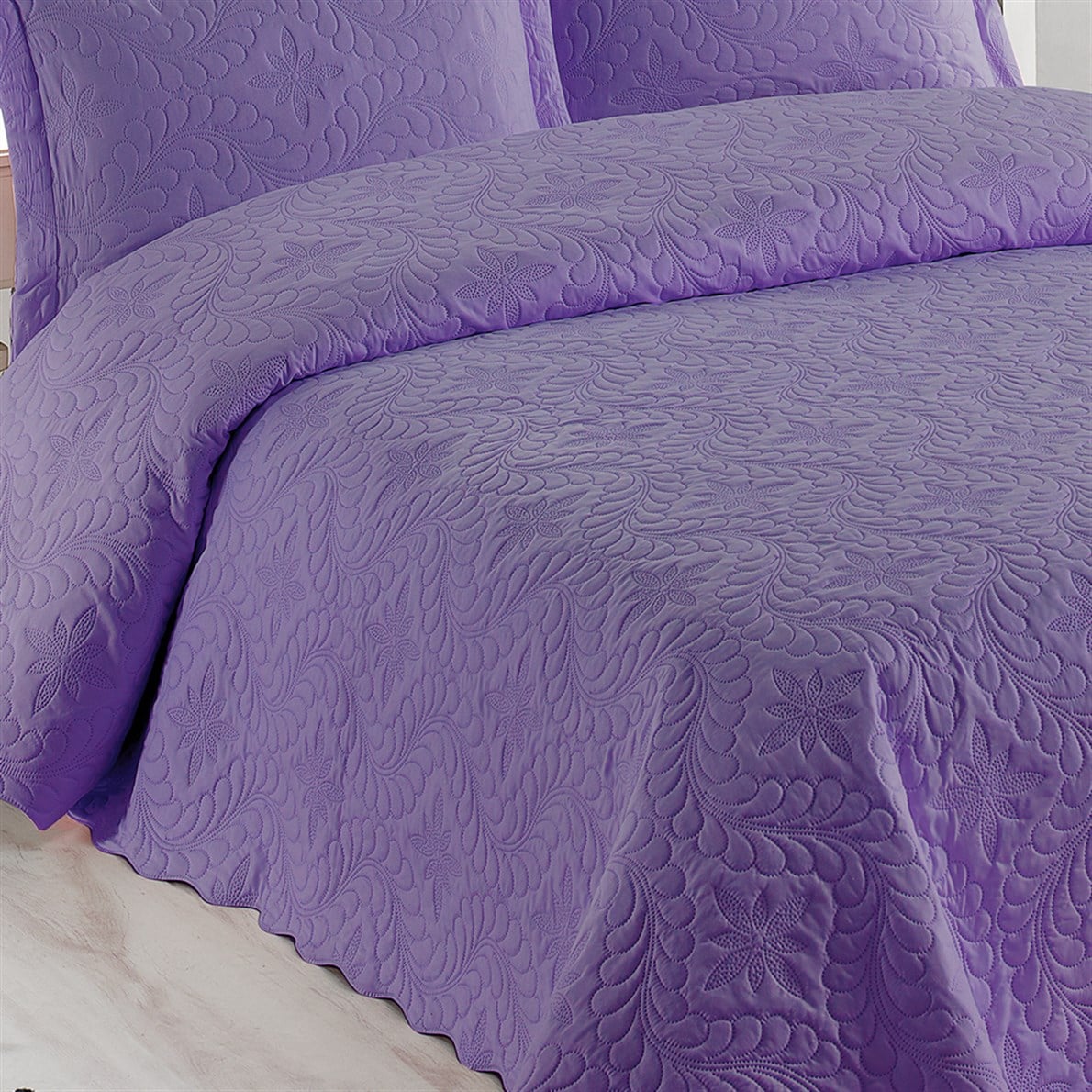 Örtüm Ivy Lila Çift Kişilik Microfiber Kapitone Yatak Örtüsü